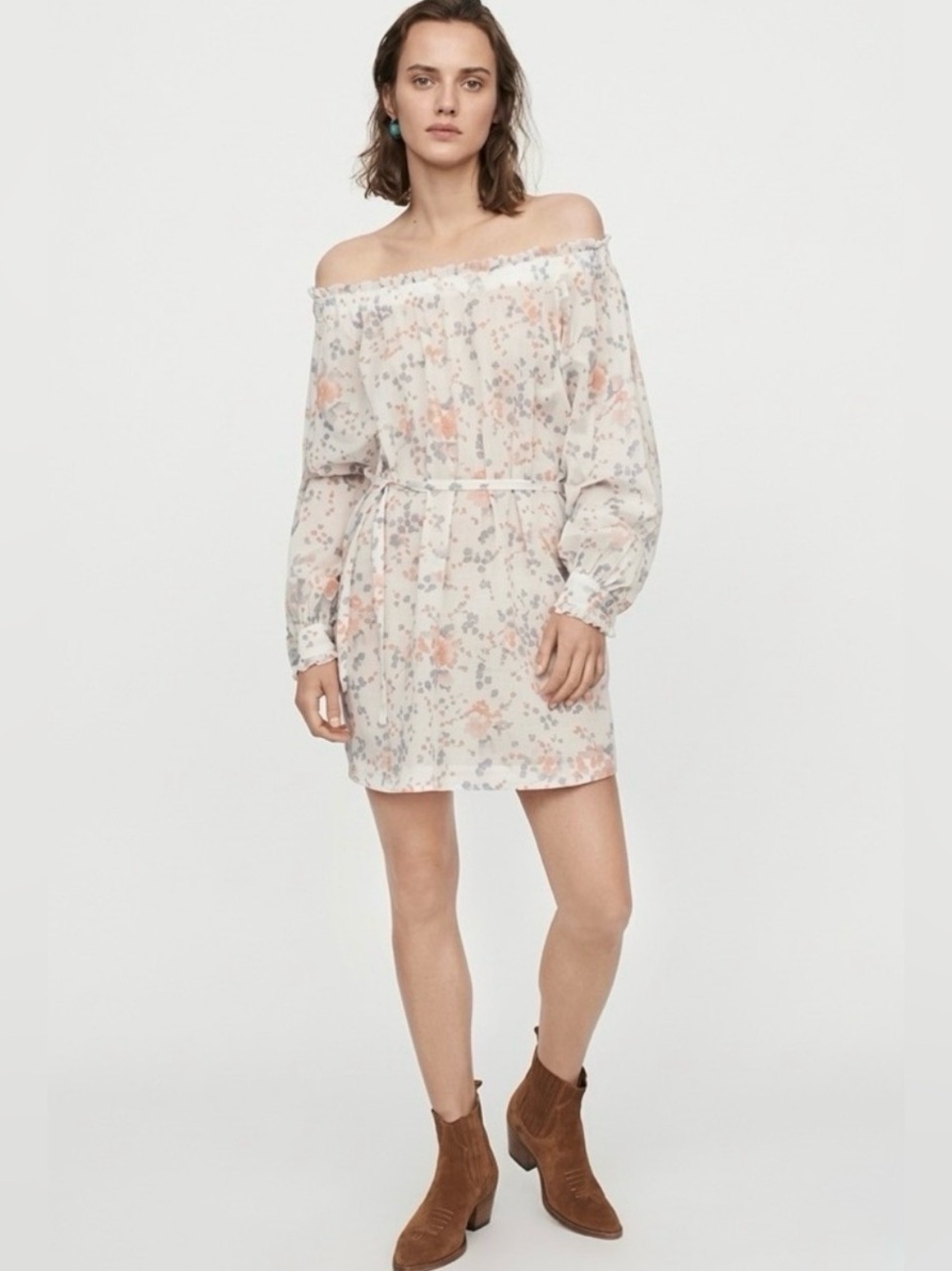 Maje - NWT Ragtime Rose Off The Shoulder Light Long Sleeve Mini Dress Size 0